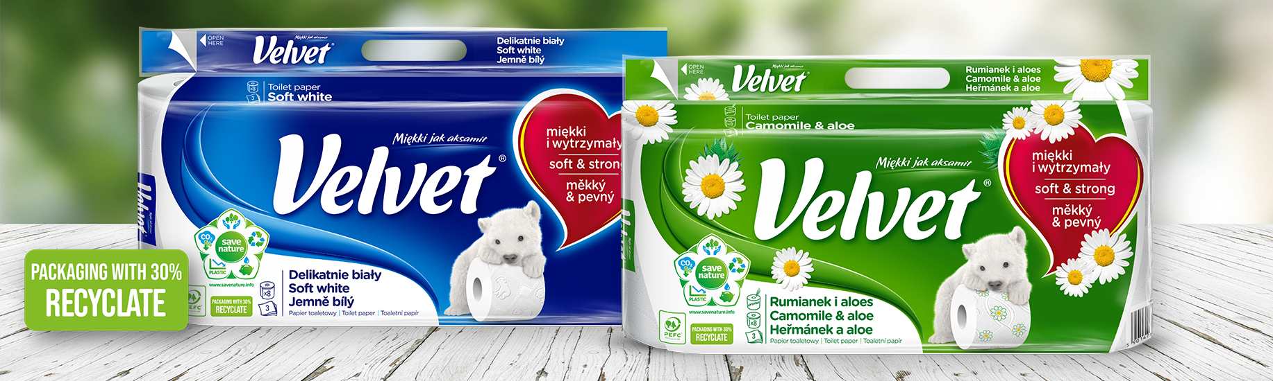 New Velvet toilet paper packaging made from recyclate