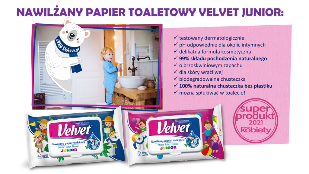 Nawilżany papier toaletowy Velvet Junior