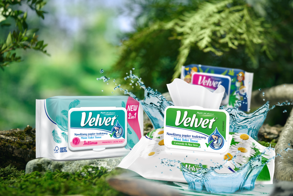 Nawilżany papier toaletowy Velvet – Velvet Intima, Velvet Camomile & Aloe Vera