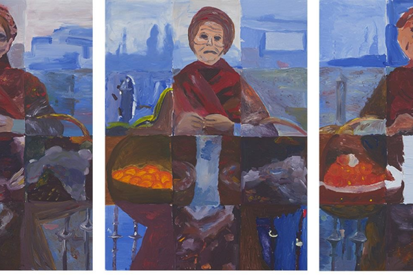 Grupa pod kierunkiem Tymka Borowskiego, Tryptyk I, 2025, akryl płótno, wymiar każdej pracy 120 x 90 cm