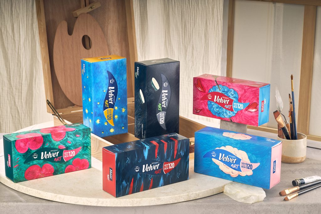 Velvet, velvet art, chusteczki velvet, chusteczki, katar, alergie, chusteczki w pudełku, velvet 120 sztuk