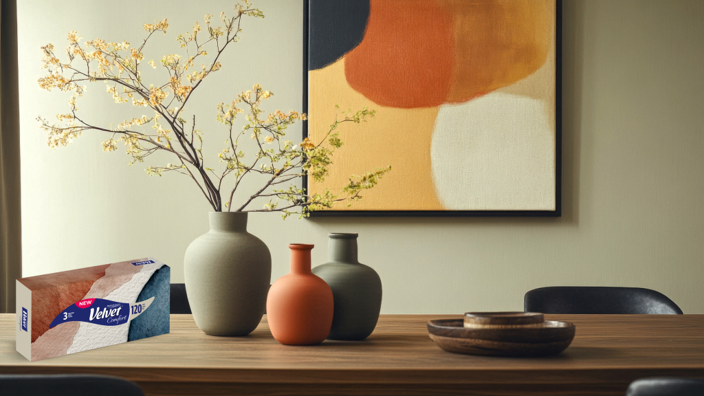 Velvet, Velvet Comfort, Velvet Chusteczki, Chusteczki Higieniczne, Chusteczki w Kartonie, Chusteczki, Chusteczki Velvet, Chusteczki 3- warstwowe, Nowość Velvet, Zawsze Pod Ręką, Wspólny Posiłek, Praktyczne Rozwiązania, Jadalnia, Przy Stole, Higiena w Domu, Inspiracje Wnętrzarskie, Komfort Jedzenia, chusteczki na stole, chusteczki serwetki