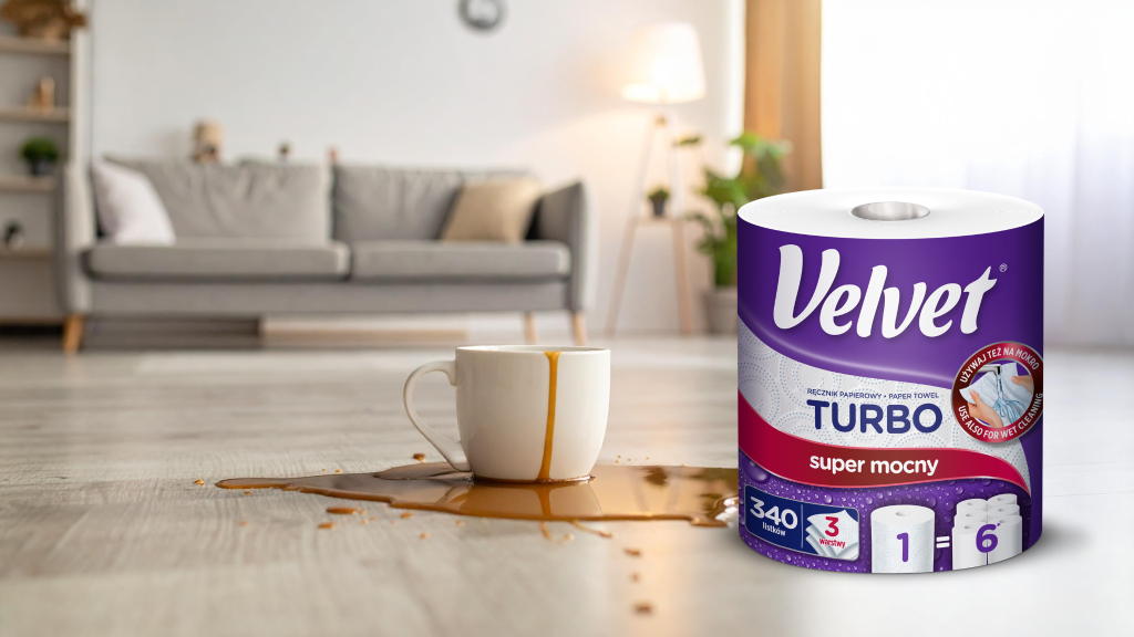ręczniki papierowe Velvet, Velvet Turbo, Velvet Turbo Duo, Velvet Turbo Maxi, chłonny ręcznik papierowy, ręcznik papierowy trzywarstwowy, czym zebrać rozlaną kawę, usuwanie plam na mokro, sprzątanie ręcznikiem papierowym, wytrzymały ręcznik papierowy, jak szybko usunąć plamę z kawy, pierwsza pomoc przy rozlaniu, akcesoria do sprzątania Velvet, super chłonna bibułka, ręcznik papierowy do dywanów, Velvet, Velvet ręcznik papierowy