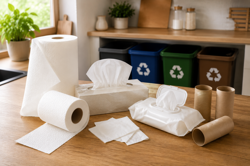 Ręcznik papierowy, chusteczki higieniczne, papier toaletowy, nawilżany papier toaletowy, jak segregować, jak segregować odpady, Velvet, produkty velvet, ekologia, segregacja, recykling opakowań, ochrona środowiska