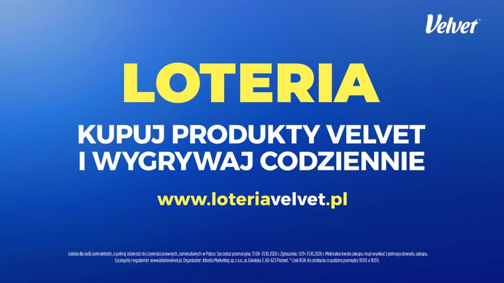 Loteria Velvet, Velvet 2026, Wygrywaj Z Velvet, Nagrody Co Godzinę, Czek BLIK 100 zł, BLIK, Zestaw Produktów Velvet, Wygraj Samochód, Hyundai Tucson, Wielki Finał, Codzienne Nagrody, Atrakcyjne Nagrody, Wygrana, Graj O Nagrody, Super Nagrody, Kupuj I Wygrywaj, Testuj Szczęście, Wielka Wygrana, Velvet, produkty higieniczne