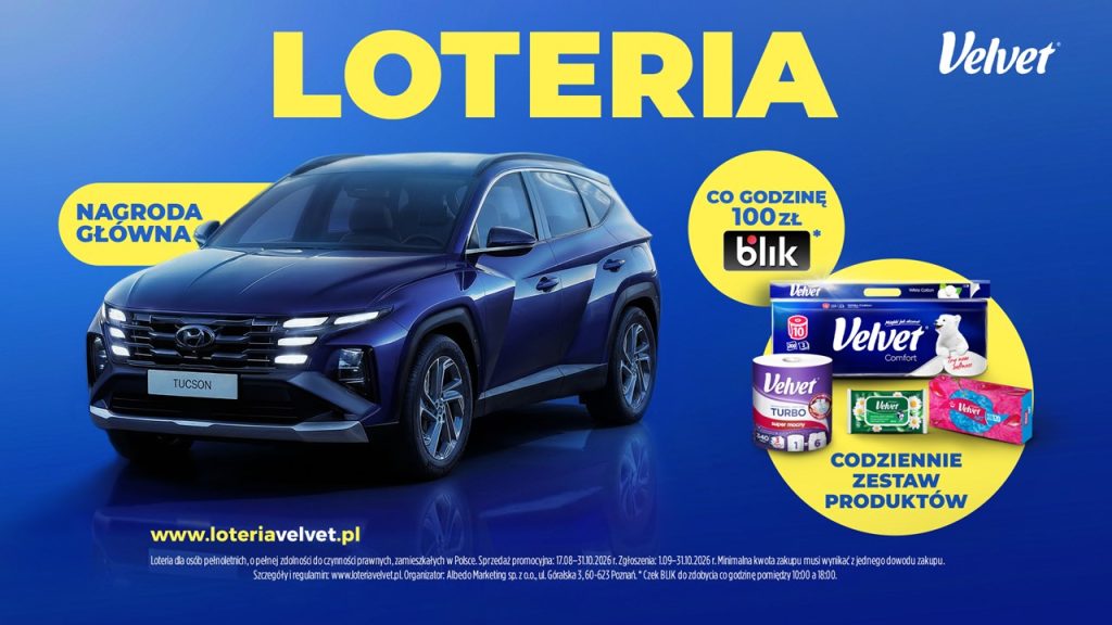 Loteria Velvet, Velvet 2026, Wygrywaj Z Velvet, Kupuj I Wygrywaj, Loteria, Konkurs, Wygrana, Nagrody, Codziennie Do Wygrania, Hyundai Tucson, Wygraj Samochód, Graj o Nagrody, Okazja, Szczęście, Zakupy, Promocja, Super Okazja, Bądź Na Bieżąco